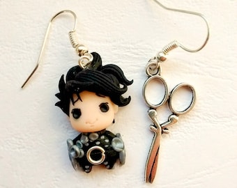 Handmade Earrings or Necklace - Polymer Clay - Inspired by an Iconic Character with Scissors - Unique Jewelry