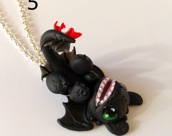 Handmade Necklace Inspired by a Black Flying Dragon - Fantasy FAN ART - Polymer Clay Pendant