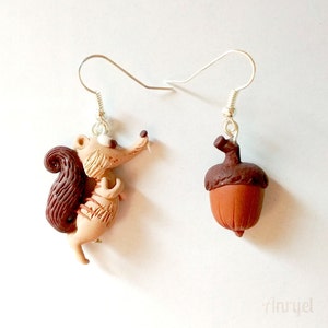 Handmade Earrings Inspired by a Prehistoric Squirrel and Its Acorn – Prehistoric Animation Style Accessories