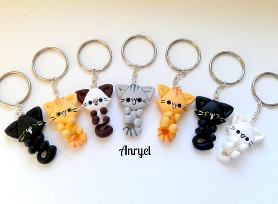 Cat Keychain Cute Kawaii Funny Fimo Handmade Customizable Cat