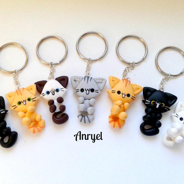 Cat Keychain - Portachiavi gatto micio simpatico kawaii funny fimo handmade personalizzabile