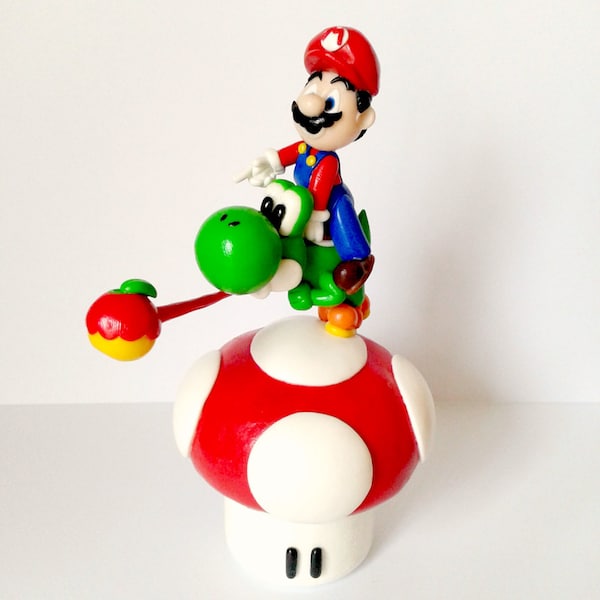 Super Mario Bros FAN ART Yoshi Box - Nintendo Gaming Mushroom Kingdom Luigi - bocal à bijoux en verre FIMO artisanal