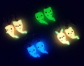Halloween Little Ghost Animal Earrings in Polymer Clay – Glow in the Dark