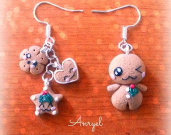 Christmas earrings - Gingerbread man and biscuits Epiphany perfect gift present kawaii handmade polymer clay