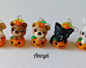 Halloween earrings animals pumpkin - trick or treat kawaii handmade polymer clay earrings