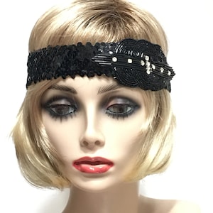 Flapper Headband, Gatsby Headband, Black 1920s Headband, Flapper Headpiece, Art Deco Headband, 1920s Dress, 1920s Hair Accessories