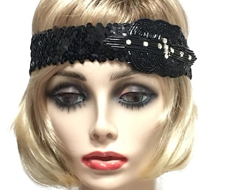 Flapper Headband, Gatsby Headband, Black 1920s Headband, Flapper Headpiece, Art Deco Headband, 1920s Dress, 1920s Hair Accessories
