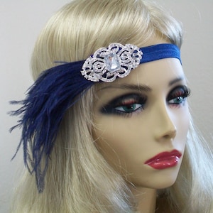 Navy 1920s headpiece, Flapper headband, Great Gatsby headband, 1920s headband, 1920s hair accessory, Feather headband, Vintage inspired