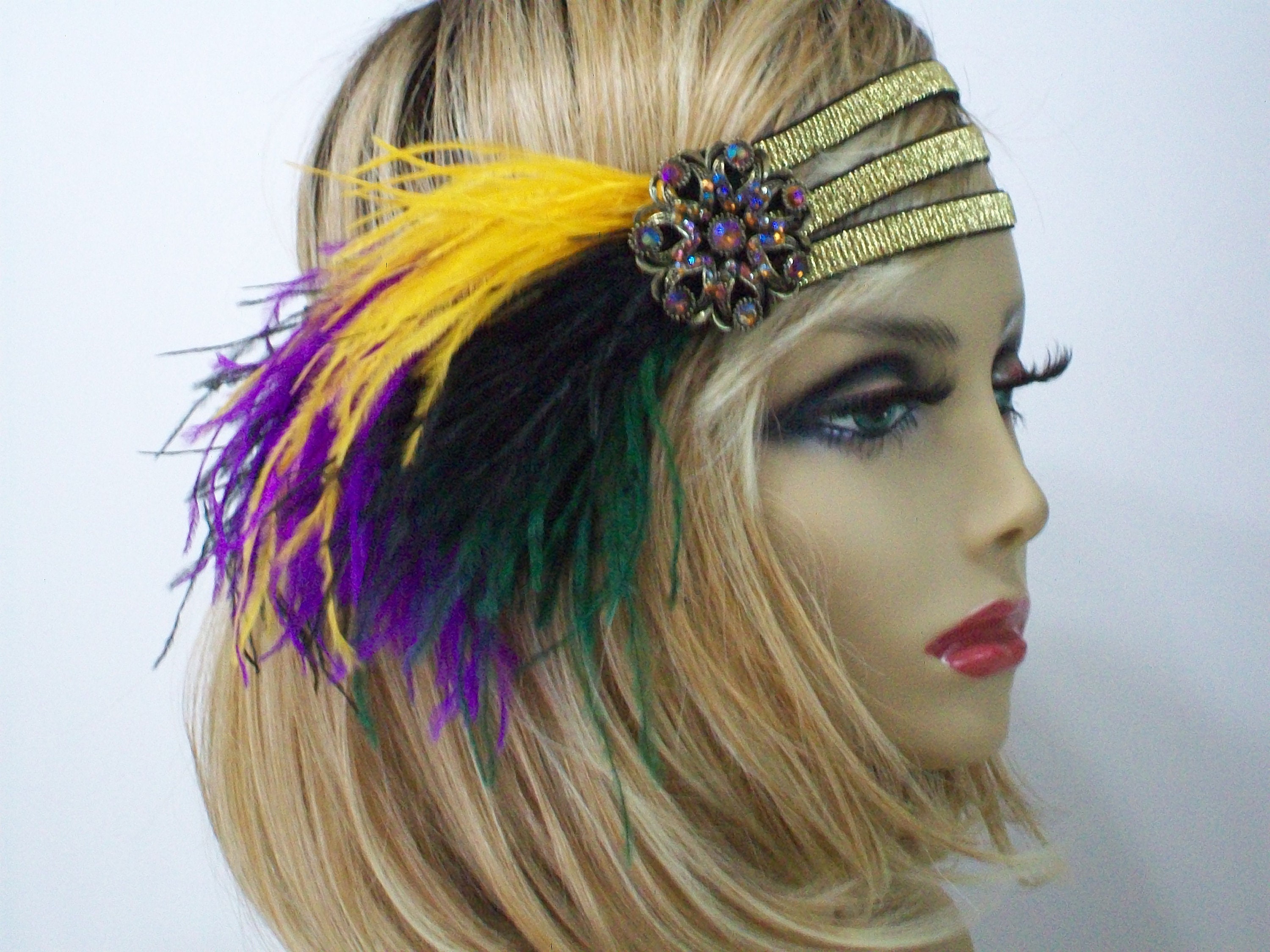 Nicky Bigs Novelties Womens 1920s Mardi Gras Feather Headband Flapper  Headpiece Costume Accessory 