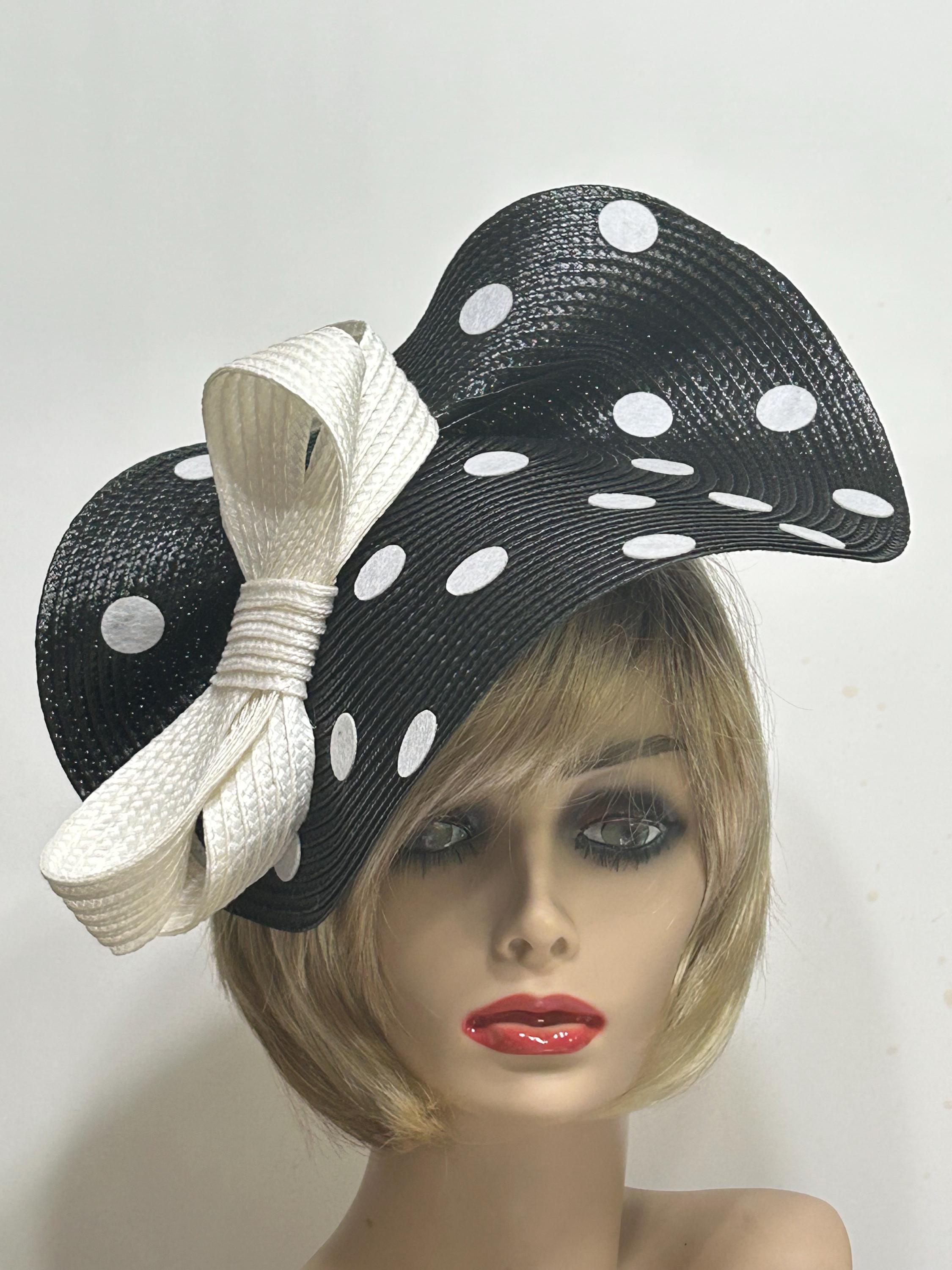Black white polkadot fascinator Parisian inspired Polka Dot Black and White Fascinator - Etsy main image 3