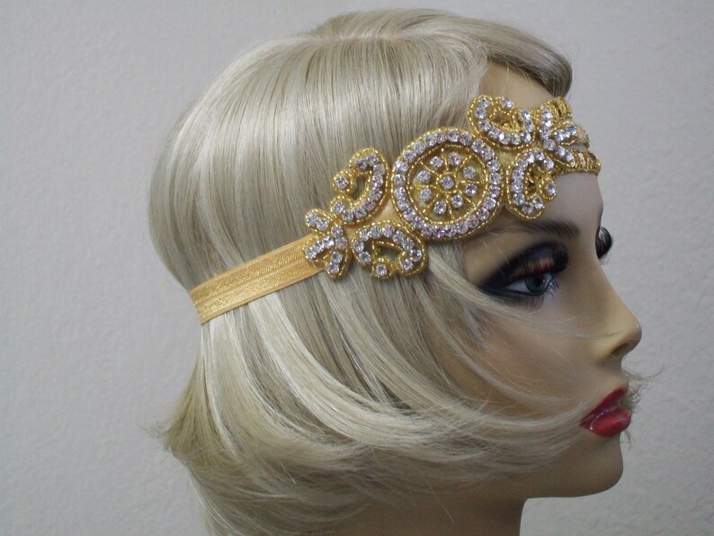 Gold Flapper headband, Gatsby headband, 1920s headpiece, Downton Abbey, 1920s headband, 1920s Hair accessory, Art Deco, Vintage inspired image 3