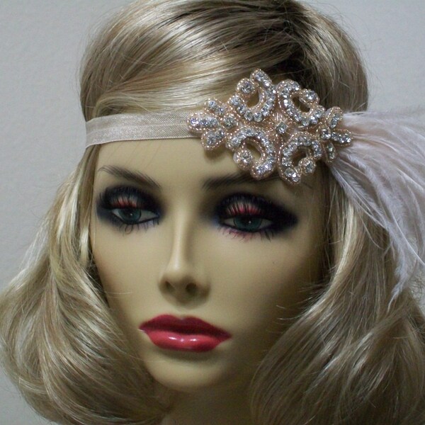 Champagne 1920s headband, Flapper headpiece, 1920s headpiece, Roaring 20s dress, Gatsby headband, 1920s Event, 1920s accessories
