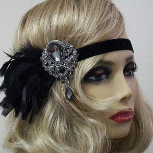 1920s Flapper headpiece, Great Gatsby, 1920s headpiece, Rhinestone feather headband, 1920s Hair accessory,  Art Deco style, Vintage inspired