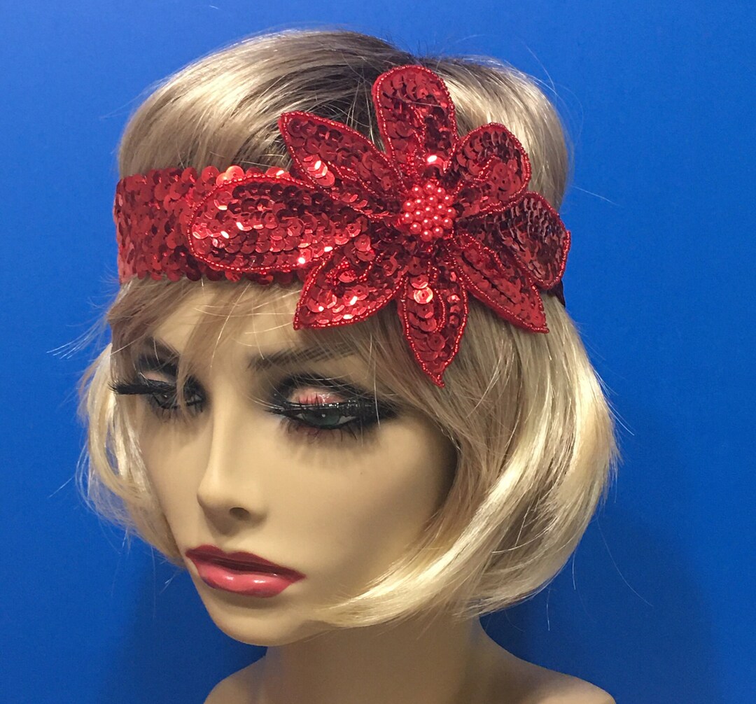 Flapper Headpiece, Flapper Headband, 1920s Headband, 1920s Headpiece, Red Sequin Headband, 1920s