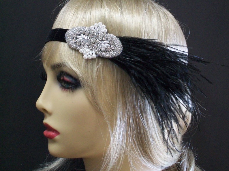 Black Type Womens Peacock 1920s Flapper Headband Art Deco Roaring 20s