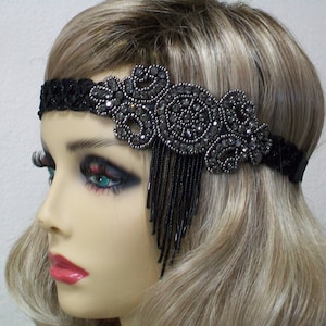 Black Flapper headband, 1920s headpiece, Flapper headpiece, Great Gatsby headband, 1920s headband, 1920s hair accessory, Roaring 20s Party