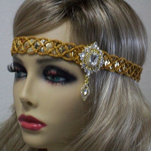 1920s headpiece, Flapper headband, Gold 1920s headband,  1920s hair accessory, Gatsby Headpiece, Rhinestone headpiece, Vintage inspired