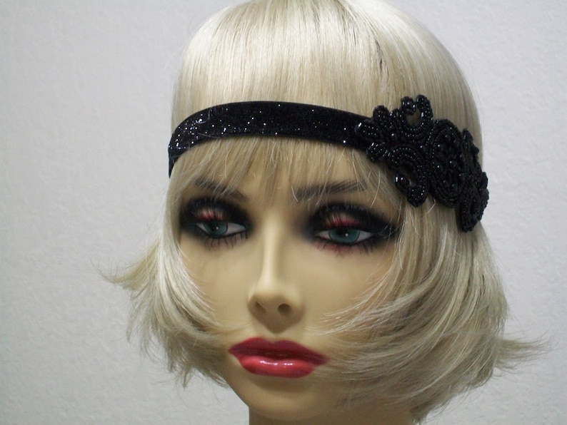 Black flapper headband, 1920s headpiece, Art Deco headband, Gatsby headband, Gatsby prom, 1920s costume, roaring 20s, image 2