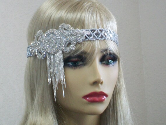 Silver 1920s Headpiece, Gatsby Headpiece, Flapper Headband  display picture 1