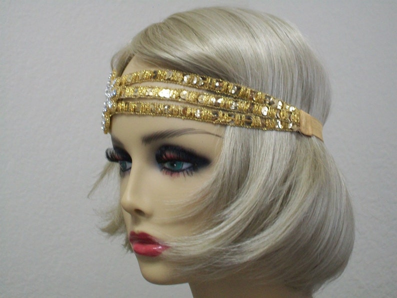 Gold Flapper headband, Gatsby headband, 1920s headpiece, Downton Abbey, 1920s headband, 1920s Hair accessory, Art Deco, Vintage inspired image 5