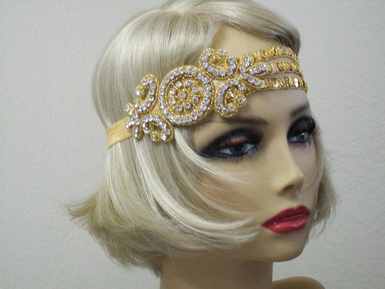 Gold Flapper headband, Gatsby headband, 1920s headpiece, Downton Abbey, 1920s headband, 1920s Hair accessory, Art Deco, Vintage inspired image 1