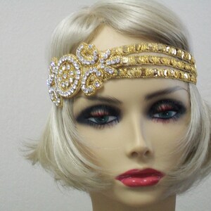 Gold Flapper headband, Gatsby headband, 1920s headpiece, Downton Abbey, 1920s headband, 1920s Hair accessory, Art Deco, Vintage inspired image 4