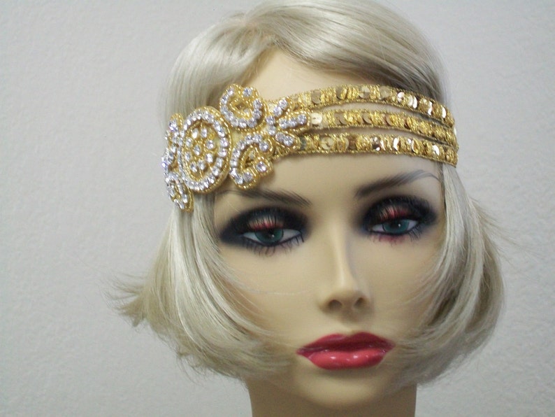 Gold Flapper headband, Gatsby headband, 1920s headpiece, Downton Abbey, 1920s headband, 1920s Hair accessory, Art Deco, Vintage inspired image 4