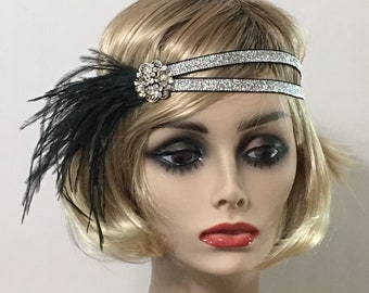 Silver 1920s headband, Gatsby headband, 1920s headpiece, Silver and Black 1920s headband, Downton Abby Headband, Flapper headband, 1920s Era