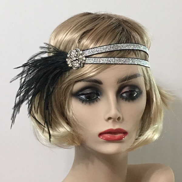 Silver 1920s headband, Gatsby headband, 1920s headpiece, Silver and Black 1920s headband, Downton Abby Headband, Flapper headband, 1920s Era