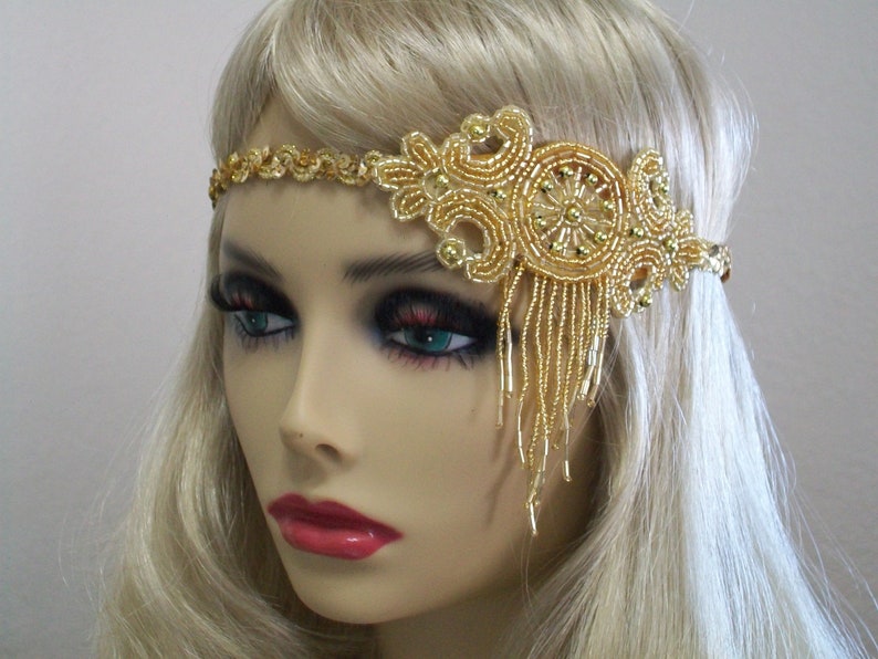 Great Gatsby Headpiece Flapper Headband Gold 1920s Headband Etsy