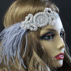 1920s headpiece, Flapper headband, Great Gatsby headpiece, Feather headband, Downton Abbey, Rhinestone Art Deco, 1920s hair accessory