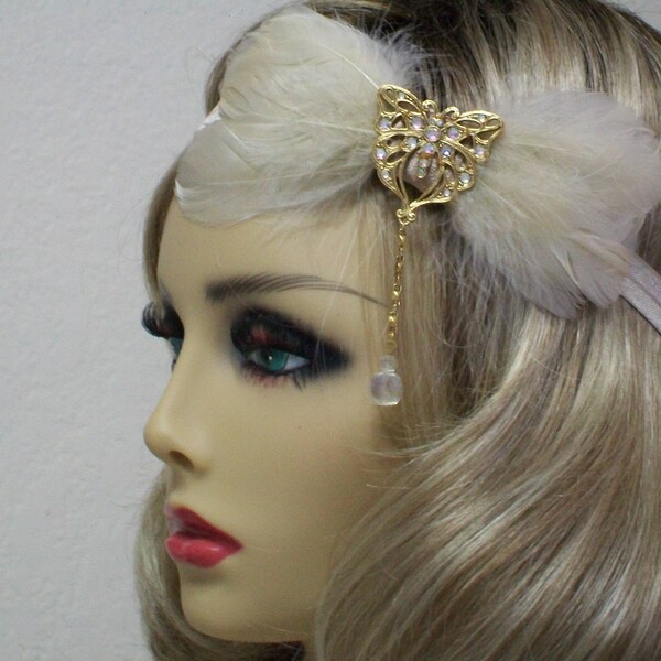 Champagne 1920s Headband, Flapper Headband, Great Gatsby Headband, 1920s Headpiece, 1920s Hair Accessory, Vintage inspired