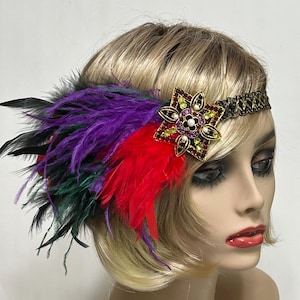 1920s Flapper Headband: Gatsby Style, Ostrich Feathers & Bronze Brooch