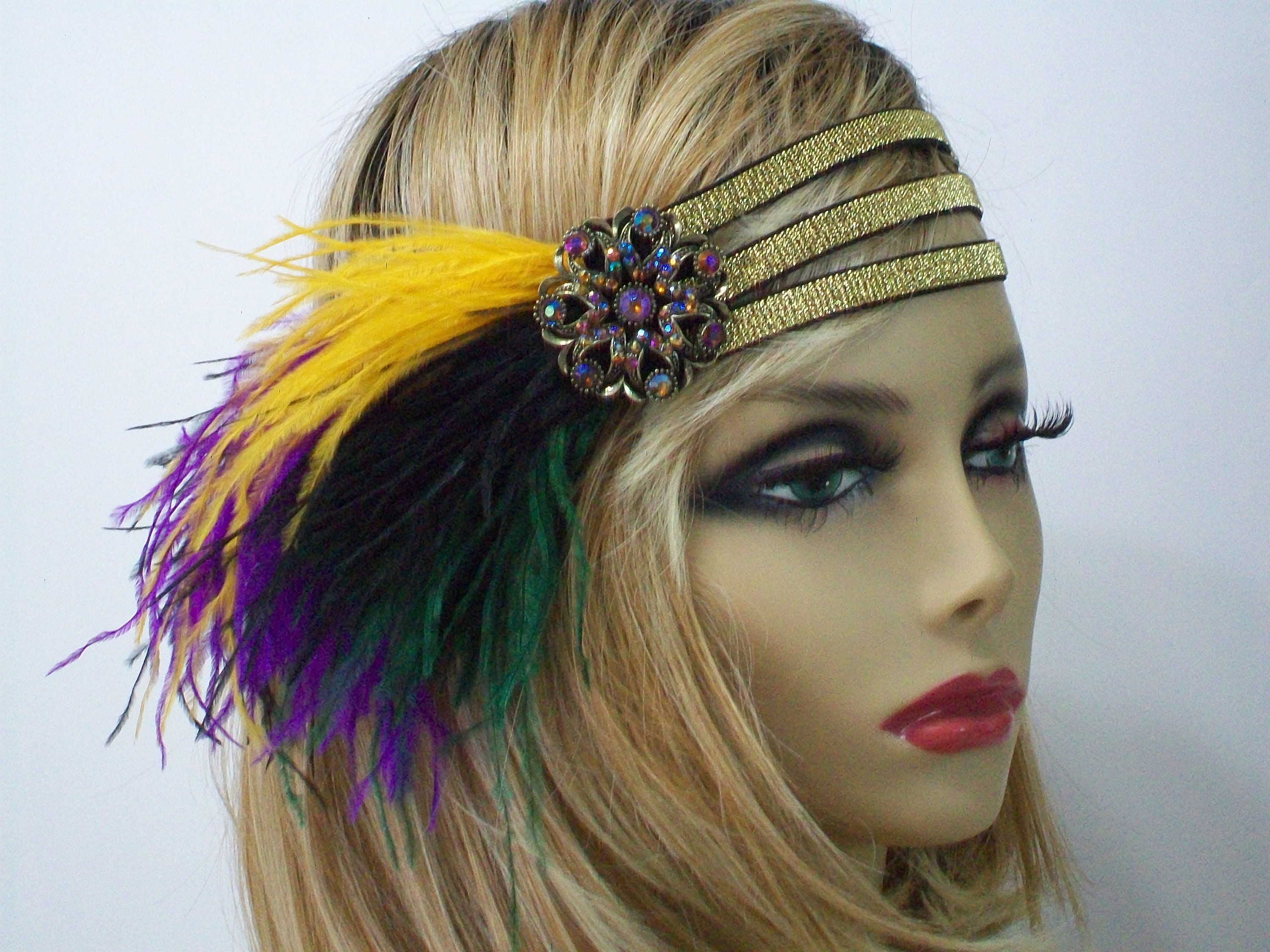 2739 1920s Flapper Feather Fascinator Headband, Purple Orange Green Amazon.com: Bniksok Mardi Gras Fascinators for Women Tea  main image 2