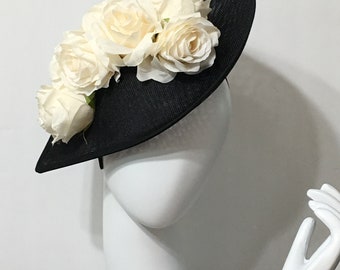 Large Black Teardrop Fascinator, Races Headband, Kentucky Derby Hat, Races Fascinator, Preakness Races, Wedding Guest, Church Hat