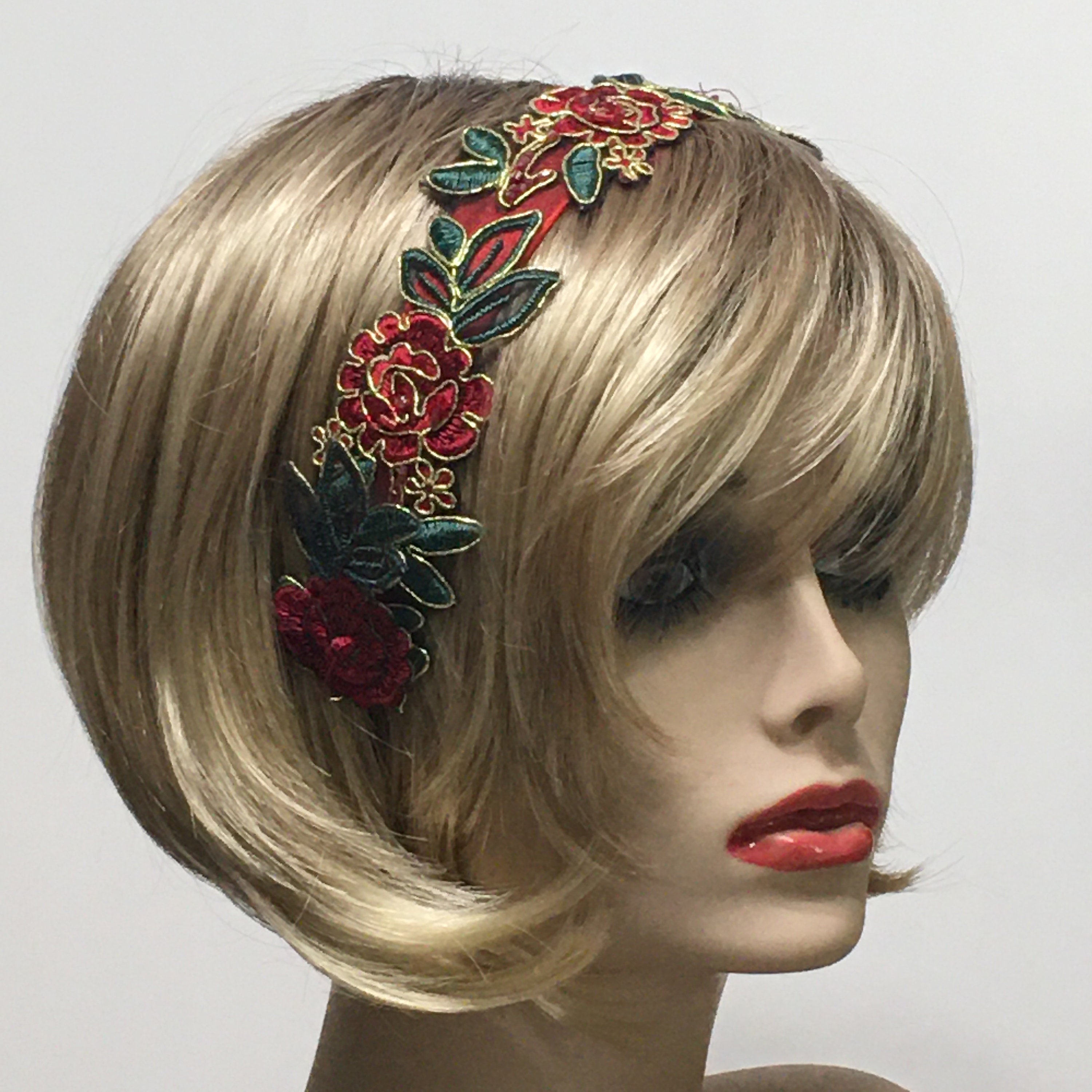 Floral Headband with Green and Red Accents Amazon.com : STHEJFB Floral Headband (Christmas red fruit  main image 3