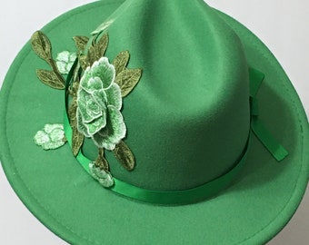 St. Patrick's Fedora Hat, Embroidered Fedora, Boho Fedora, Floral Fedora