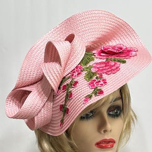 Vintage Pink Floral Pillbox Hat Pleated Formal Church Wedding Derby Dress Hat Pink floral pillbox hat - Gem main image 3
