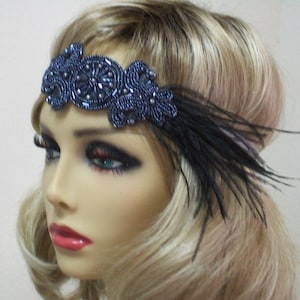 Beaded Flapper Headband: 1920s Gatsby Style with Ostrich Feathers