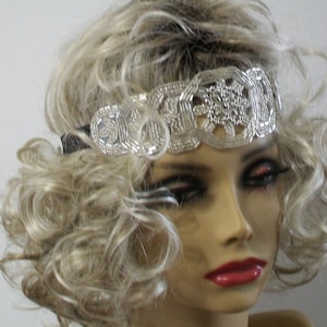 Beaded Flapper Headband: Silver Art Deco 1920s Headpiece