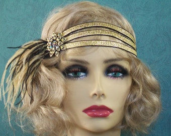 Gold 1920s headband, Gatsby headband, 1920s headpiece, Black and Gold 1920s headband, Flapper headband, 1920s hair accessory, 1920s