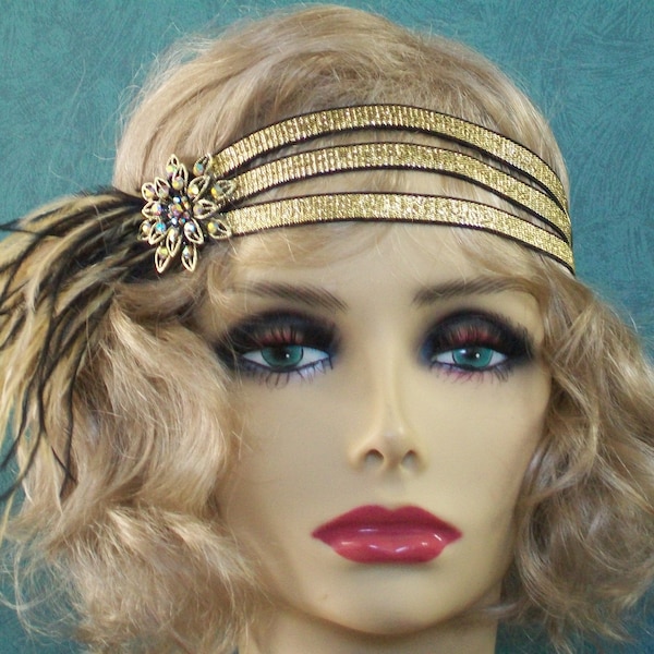 Gold 1920s headband, Gatsby headband, 1920s headpiece, Black and Gold 1920s headband, Flapper headband, 1920s hair accessory, 1920s