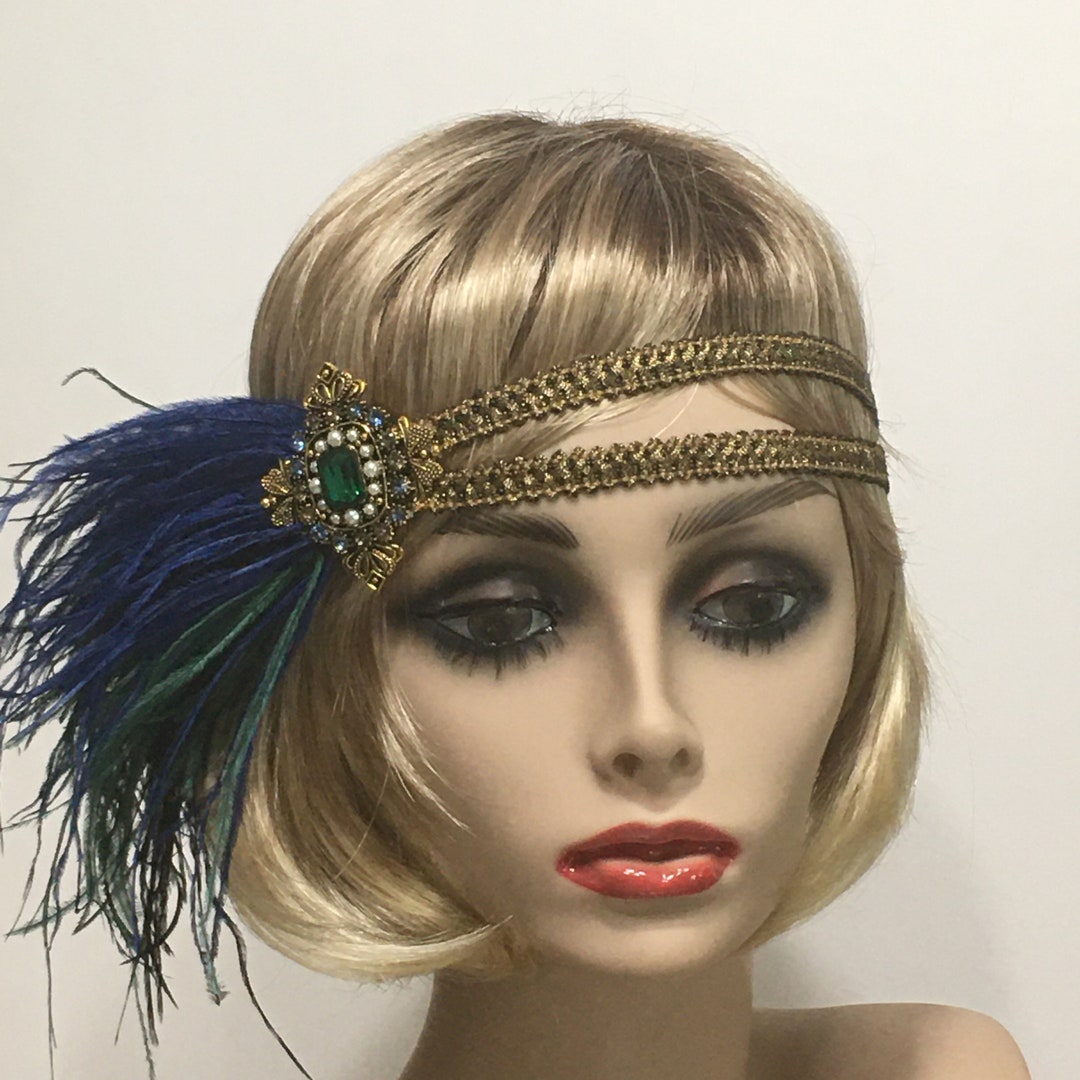 1920s Flapper Headband: Gatsby Bronze Filigree, Ostrich Feathers - Etsy