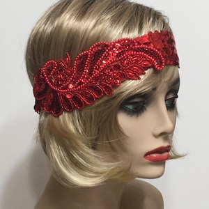 Red Sequin Flapper Headband: Beaded Art Deco 1920s Headpiece