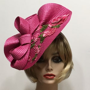 Fuchsia Derby Fascinator, Horse Race Hat, Kentucky Derby Hat, Races Fascinator, Rose Church Hat, Tea Party Hat, Wedding Guest Hat