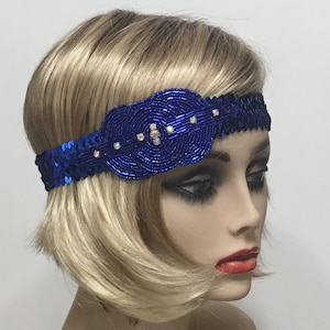 Flapper Headband, Gatsby Headband, 1920s Headband, Flapper Headpiece, Art Deco Headband, Royal Blue, 1920s Hair Accessories