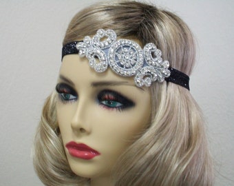 Black 1920s headband, Flapper headband, 1920s headpiece, Flapper headpiece, Great Gatsby headband,  1920s hair accessory, Roaring 20s Party