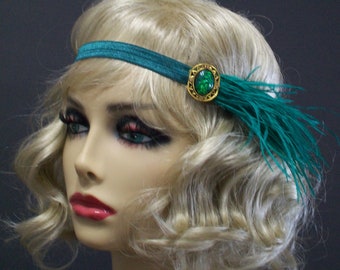 Green 1920s headband, Flapper headpiece, Gatsby headband, 1920s headpiece, 1920s hair accessory, Vintage inspired, 1920s Event