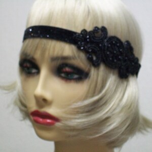 Black flapper headband, 1920s headpiece, Art Deco headband, Gatsby headband, Gatsby prom, 1920s costume, roaring 20s, image 4
