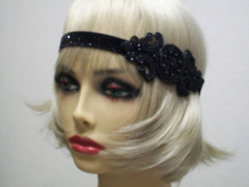 Black flapper headband, 1920s headpiece, Art Deco headband, Gatsby headband, Gatsby prom, 1920s costume, roaring 20s, image 4